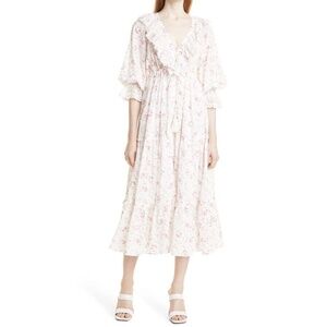 NWT ByTimo Floral Slub Eyelet Trim Midi Dress In Pink Roses Sz. S